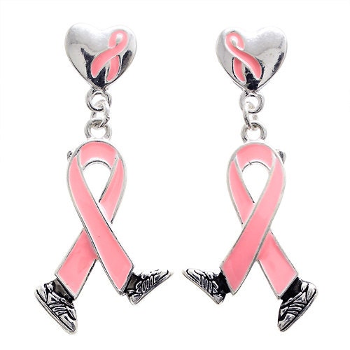 Pink Ribbon Walking Shoes Breast Cancer Earrings - BreastCancerWear