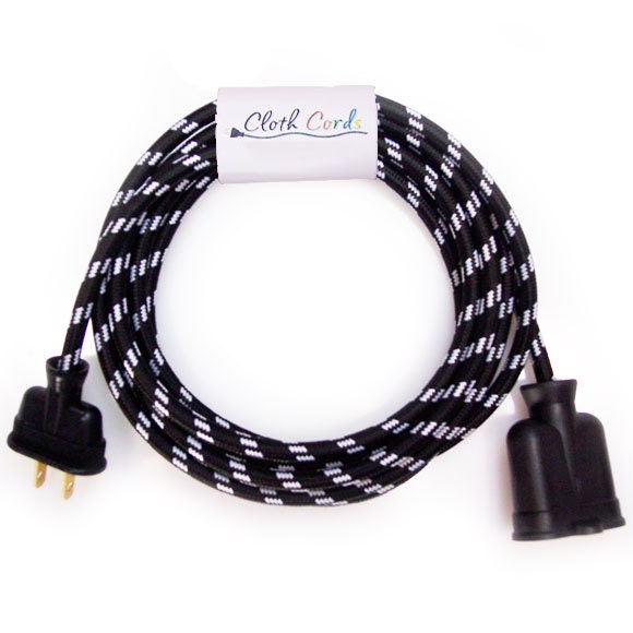 Black & White Check Cloth-Covered Extension Cord - 10 ft - Vintage Style - Electrical Cord - Vintage Wire - Your Source for Pendants Lights