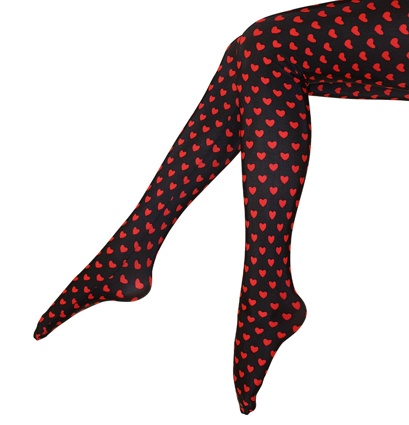 Black with red small heart tights - BetweenLove