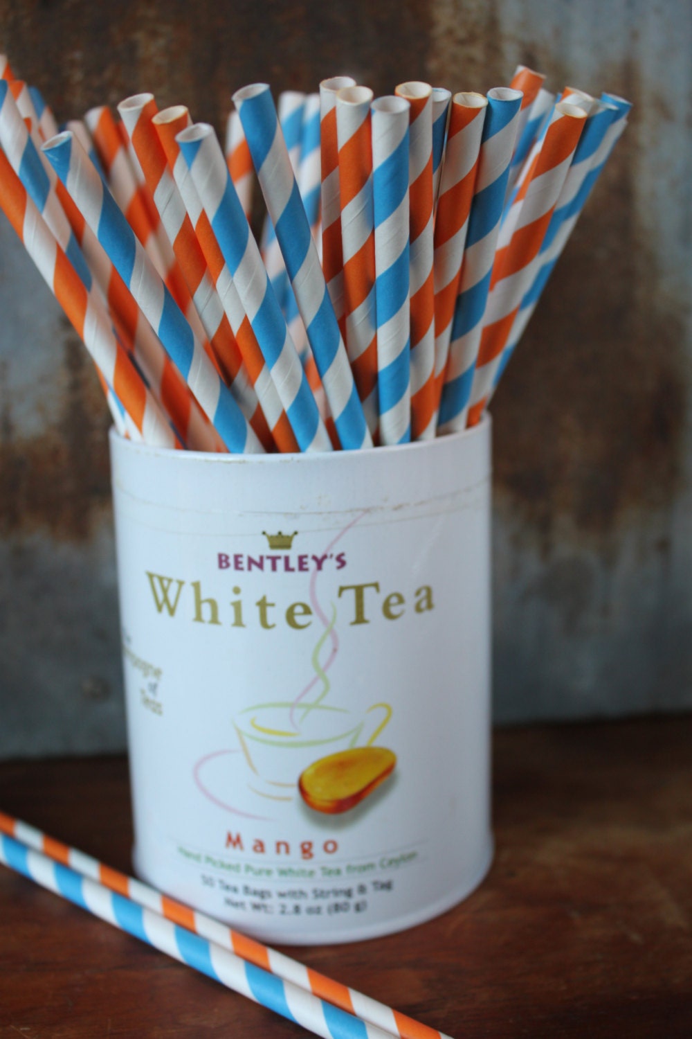 Aqua and Orange Paper Straws -- Set of 20 -- stripes and dots Il_570xn