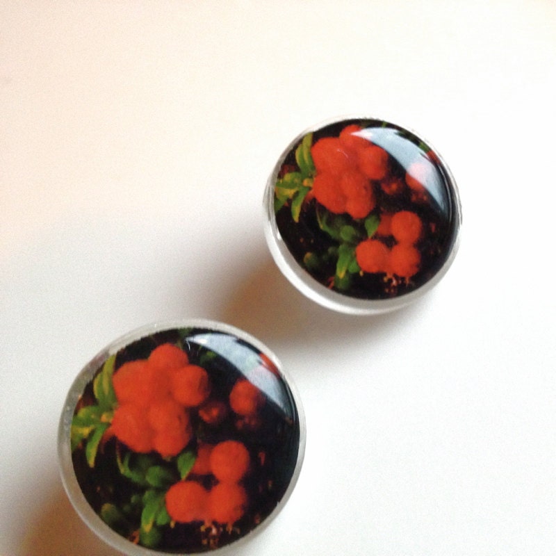 Red post earrings glass lingon berries hypoallergenic (9)
