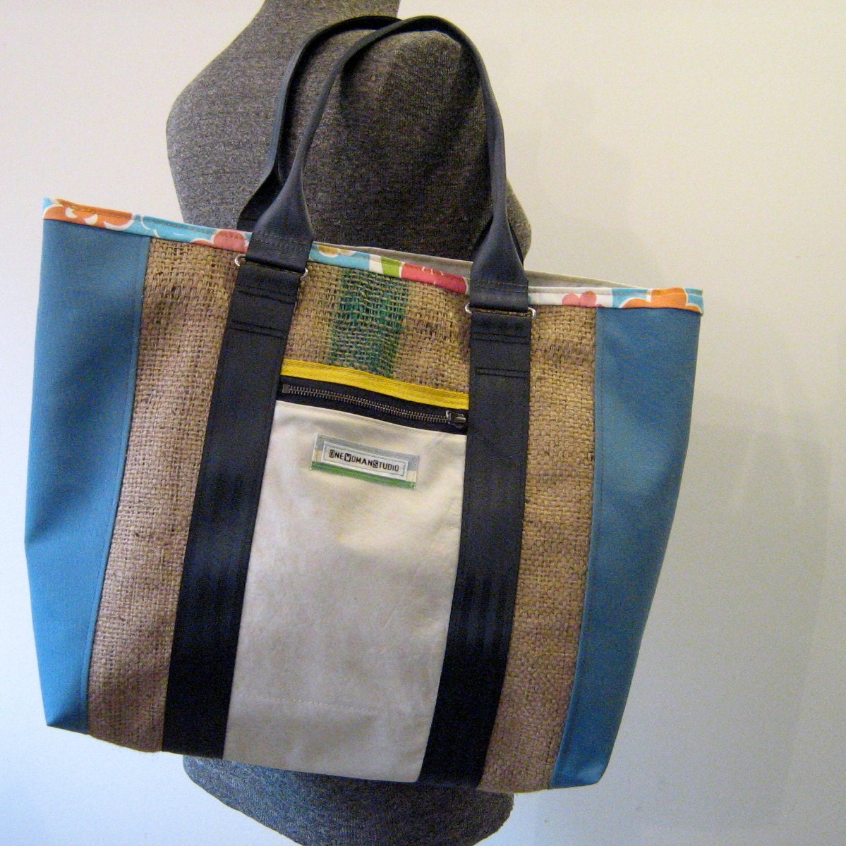 Items similar to Repurposed Canvas, Burlap and Duck Cloth Tote Bag, Diaper Bag, Beach Tote on Etsy