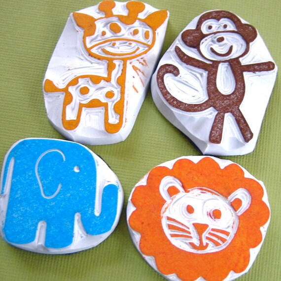 Jungle Safari Animal Rubber Stamp Set Hand by DrumChickDesigns