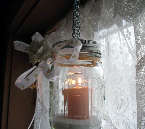 Items similar to Hanging Mason Jar Tea Light votive holder, Hanging