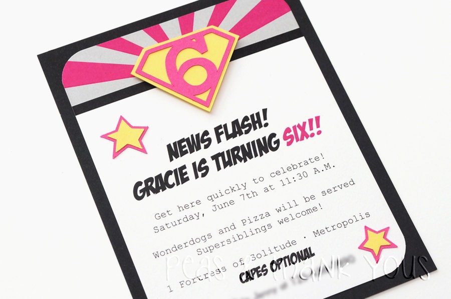 Supergirl Invitations for Girl Pink Superhero Birthday Party Il_570xn