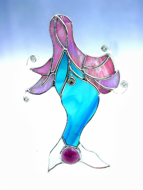 Mermaids Stained Glass Suncatcher Sirens Bird by GothicGlassStudio