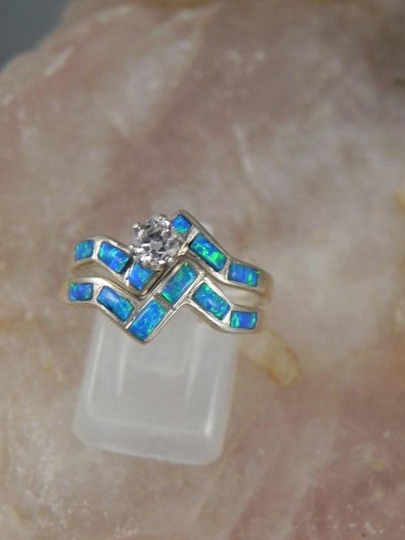 Native American Sterling Opal Wedding Ring Set