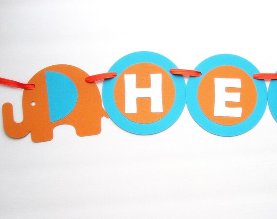 Baby Shower Banner , HELLO BABY Banner , Elephant baby shower party banner A584 Free Shipping Il_570xn