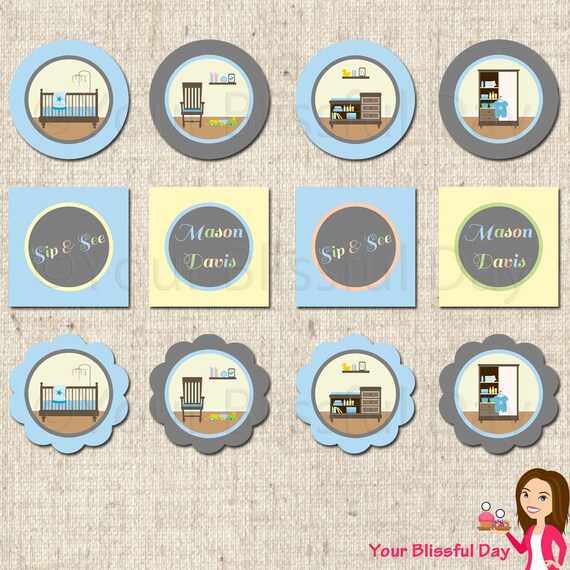 PRINTABLE Personalized Sip & See Baby Boy Party Circles Il_570xn