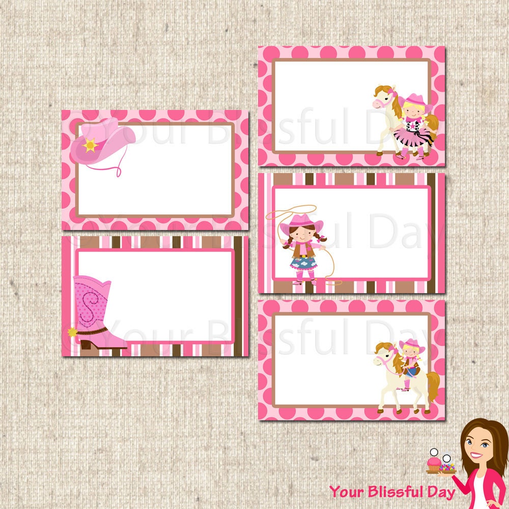PRINTABLE Pink Cowgirl Label Tents (Character of your choice) Il_570xn