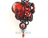 OOAK Red and black gothic heart wire wrapped pendant