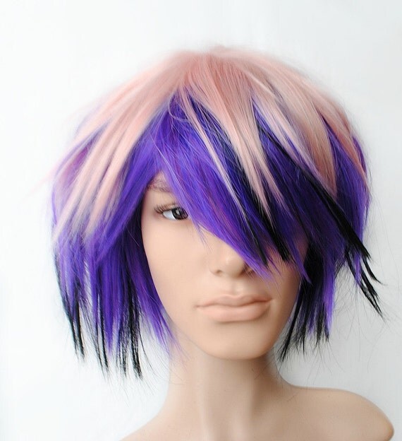 Items similar to SALE Bubblegum Babe wig // Men Guy Emo Purple Pink