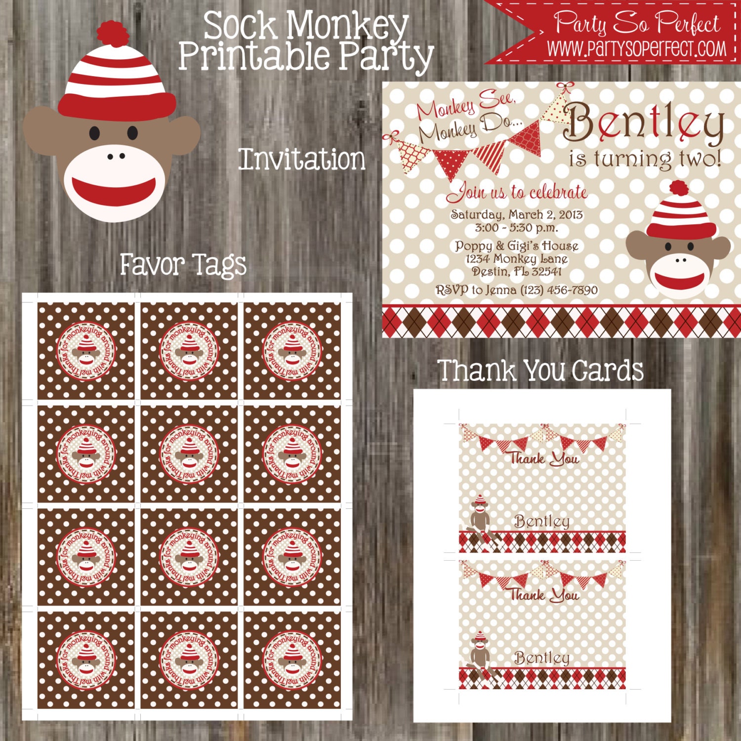 SOCK MONKEY Birthday Party Package - Boy DIY Printable Il_570xn