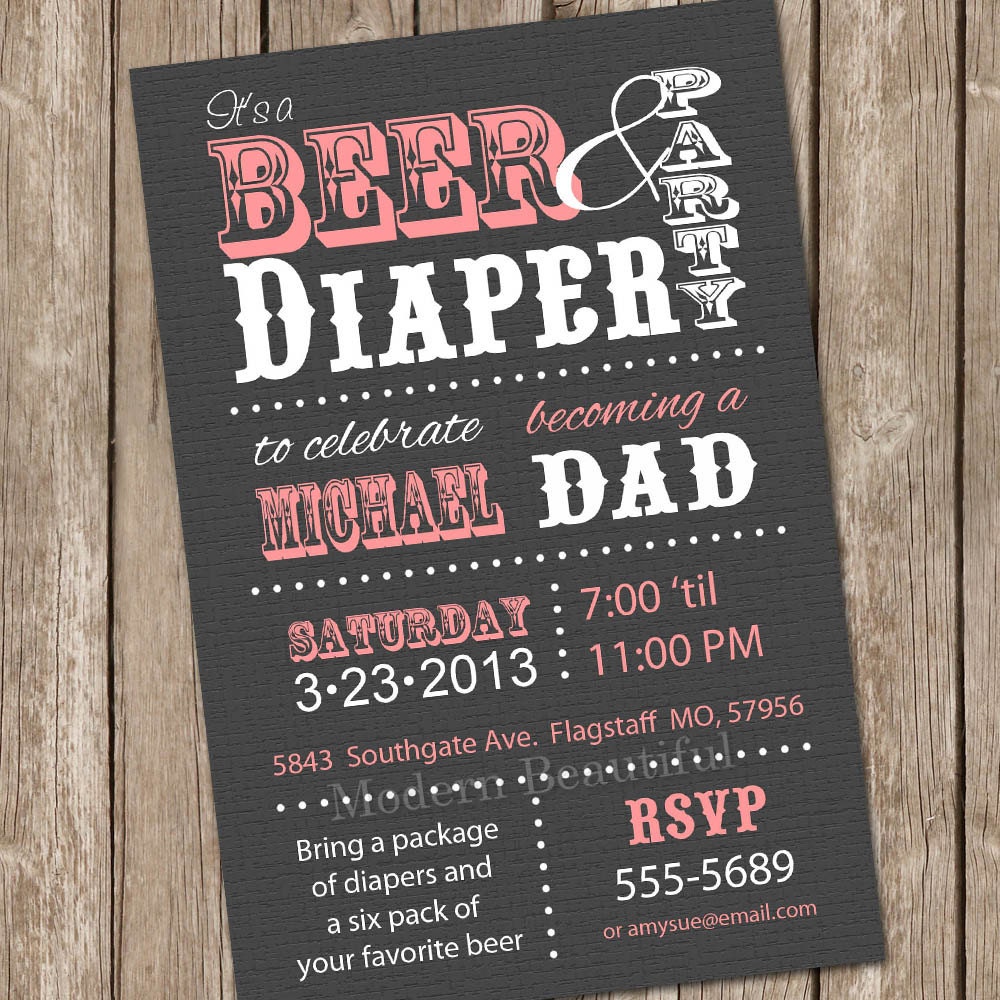 Beer and Diaper Baby Shower Invitation Grey and Pink Beer and Diaper Invitation Party Printable Personalized Il_570xn
