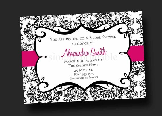 Damask Bridal Shower Invitation Black & White (Printable Digital File) Il_570xn