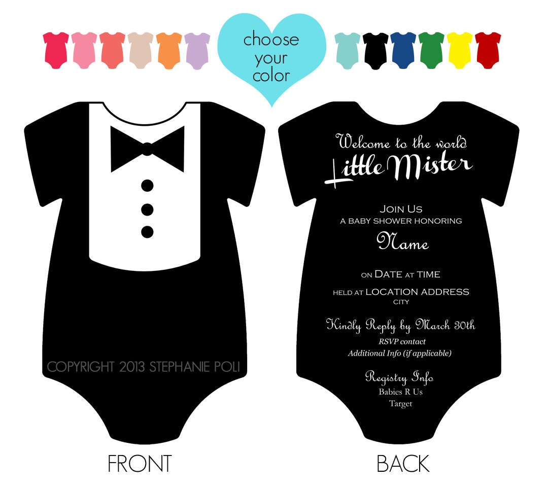 Customized Dapper Tuxedo Onesie Baby Shower Invitation | customized dapper tuxedo onesie baby shower by Customized Dapper Tuxedo Onesie Baby Shower Invitation | customized dapper tuxedo onesie baby shower by