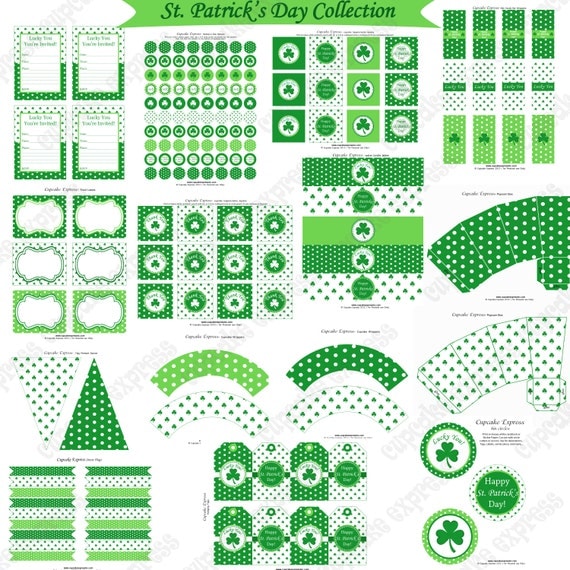 Sale 80% off INSTANT DOWNLOAD diy St. Patrick's Day PRINTABLE Deluxe Party Package Cupcake Express Il_570xn