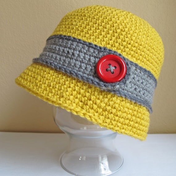 CROCHET PATTERN - Uptown Girl - a cloche hat with button in 8 sizes (Infant - Adult L) - Instant PDF Download