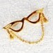 Vintage Cat's Eye Glasses Brooch / Pin, Gold Tone, Dangle Chain, Tassels, Rhinestones, Designer AVON, 1980s Novelty Costume Jewelry