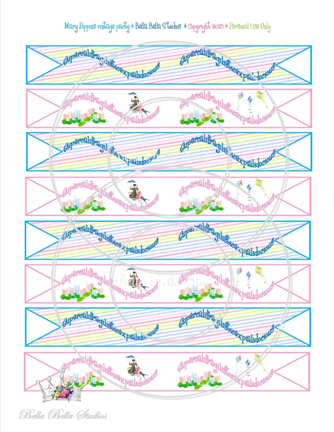 Mary Poppins Vintage Party Printable SUPERCALIFRAGILISTICEXPIALIDOCIOUS STRAW FLAGS Instant Download - Bella Bella Studios Il_570xn