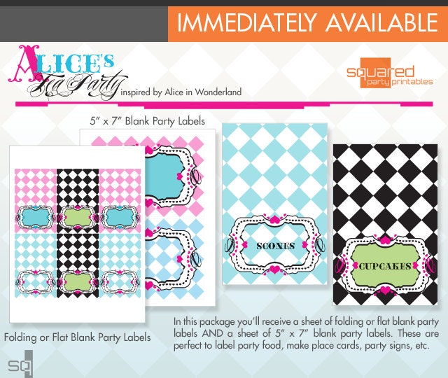 Alice in Wonderland Inspired Tea Party Printable - Blank Label Package - DIY Print - Alice's Tea Party - Instant Download Il_570xn