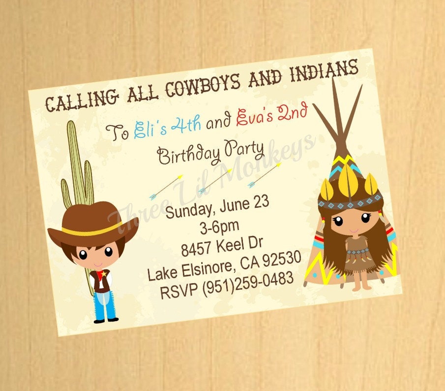 DIY Cowboy and Indian Invitation (Digital File) Il_570xn