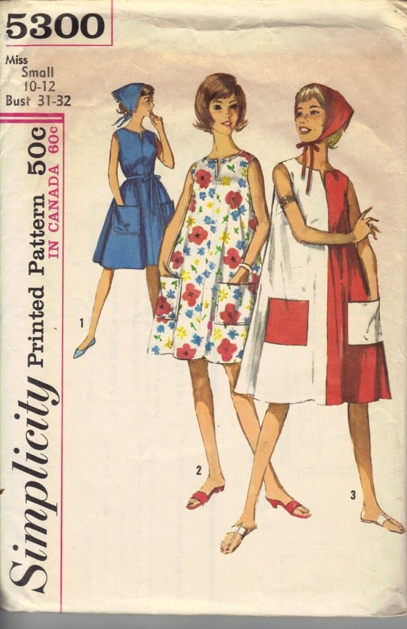 Vintage 1960's Women's Dress Pattern, Simplicity 5300, Size 10-12