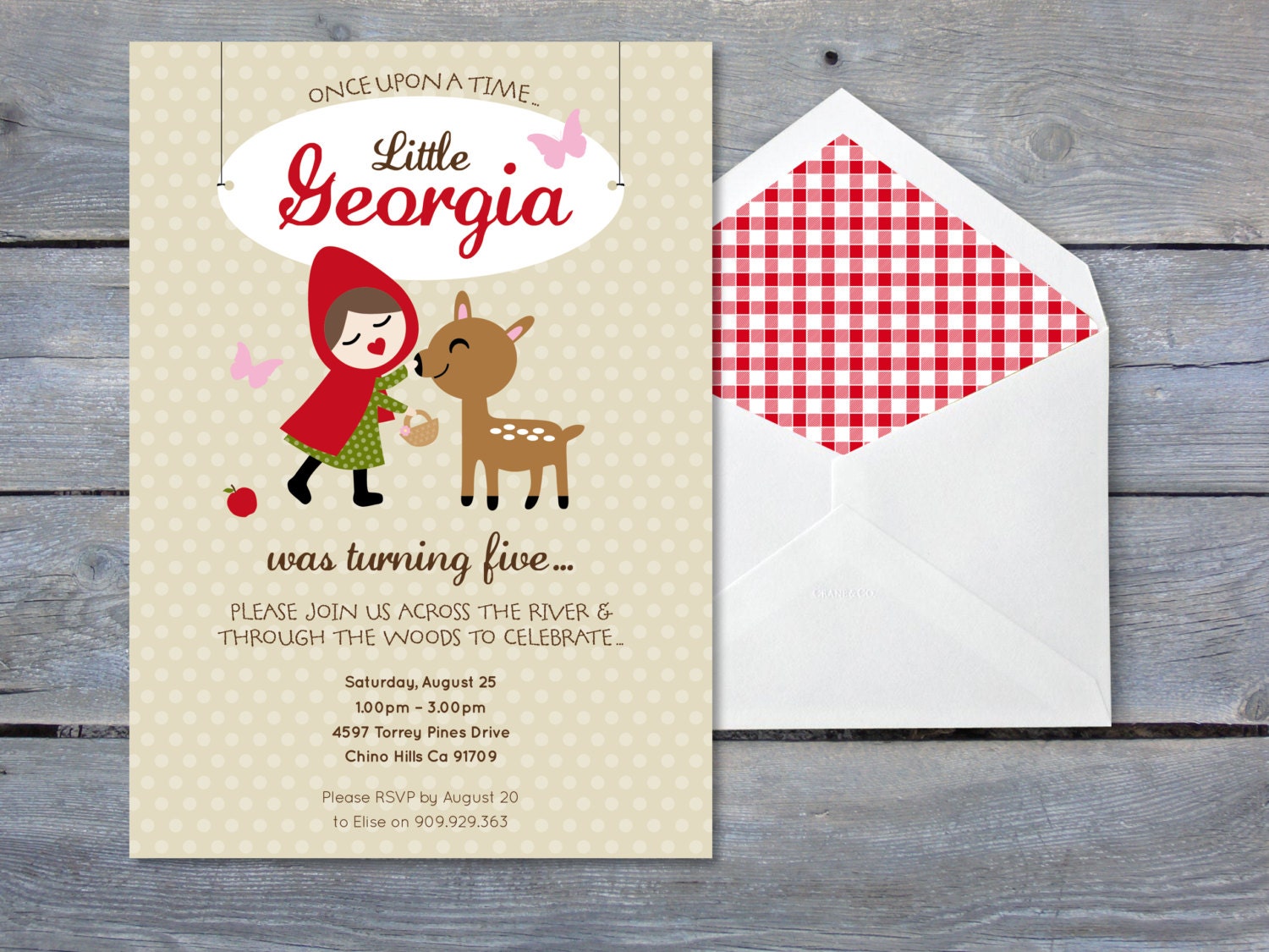 LITTLE Red Riding Hood Birthday Invitation - Print Your Own - Personalized Printable file 7x5 Il_570xn