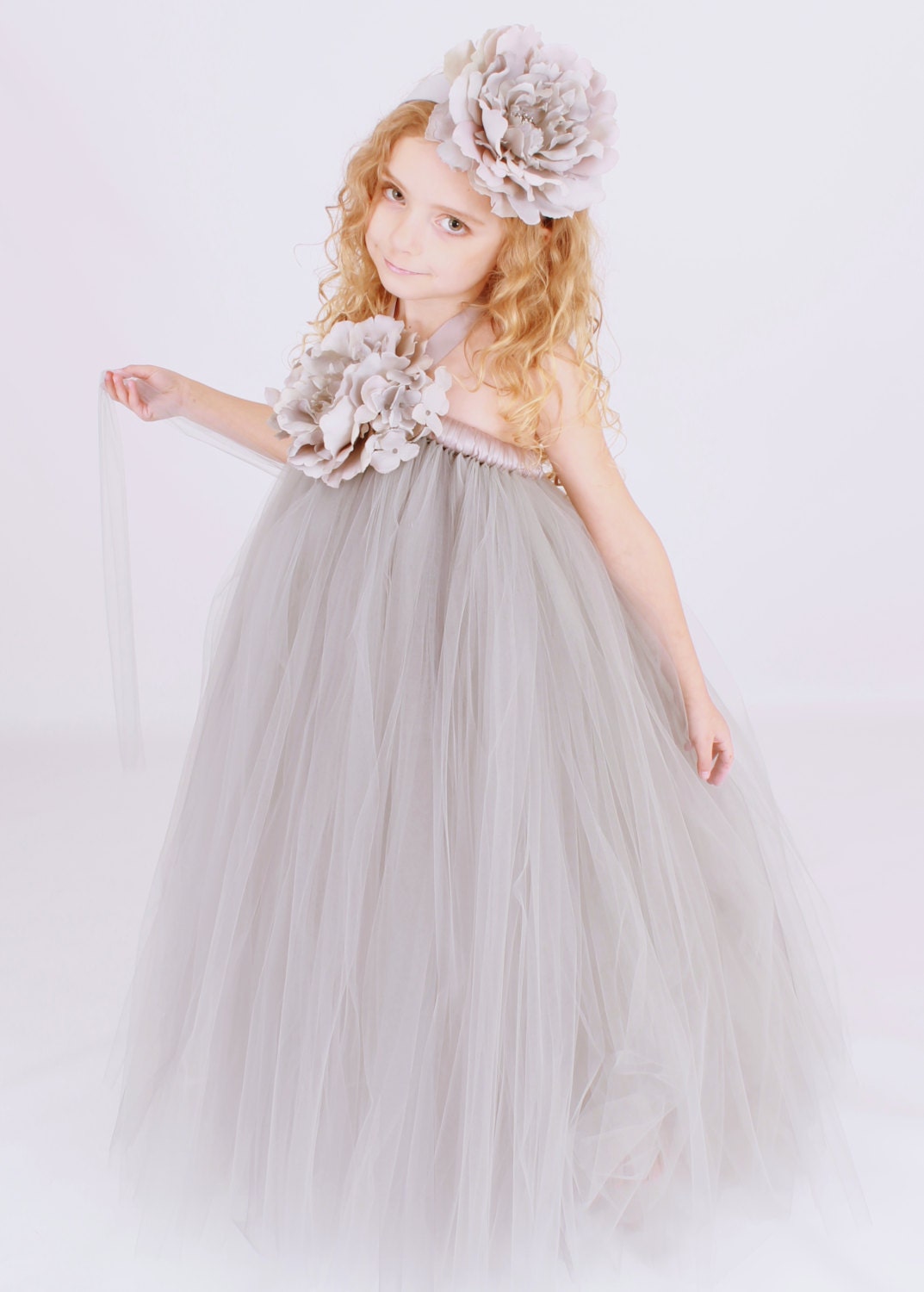 Flower Girl Tutu Dress - Grey - Dazzling Dove - 12 Month to 2 Toddler Girl Il_570xn