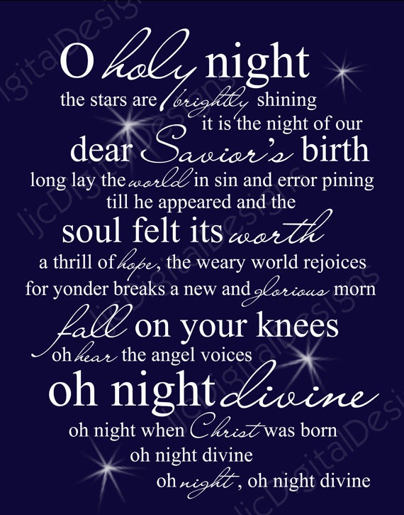 Items similar to O Holy Night Christmas Word Art Lyrics Printable Digital Typography Decoration ...