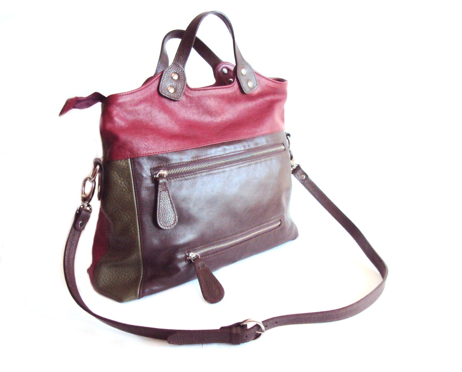 Leather Tote Bag Brown Handbag large Purse Messenger Bag Brown Red
