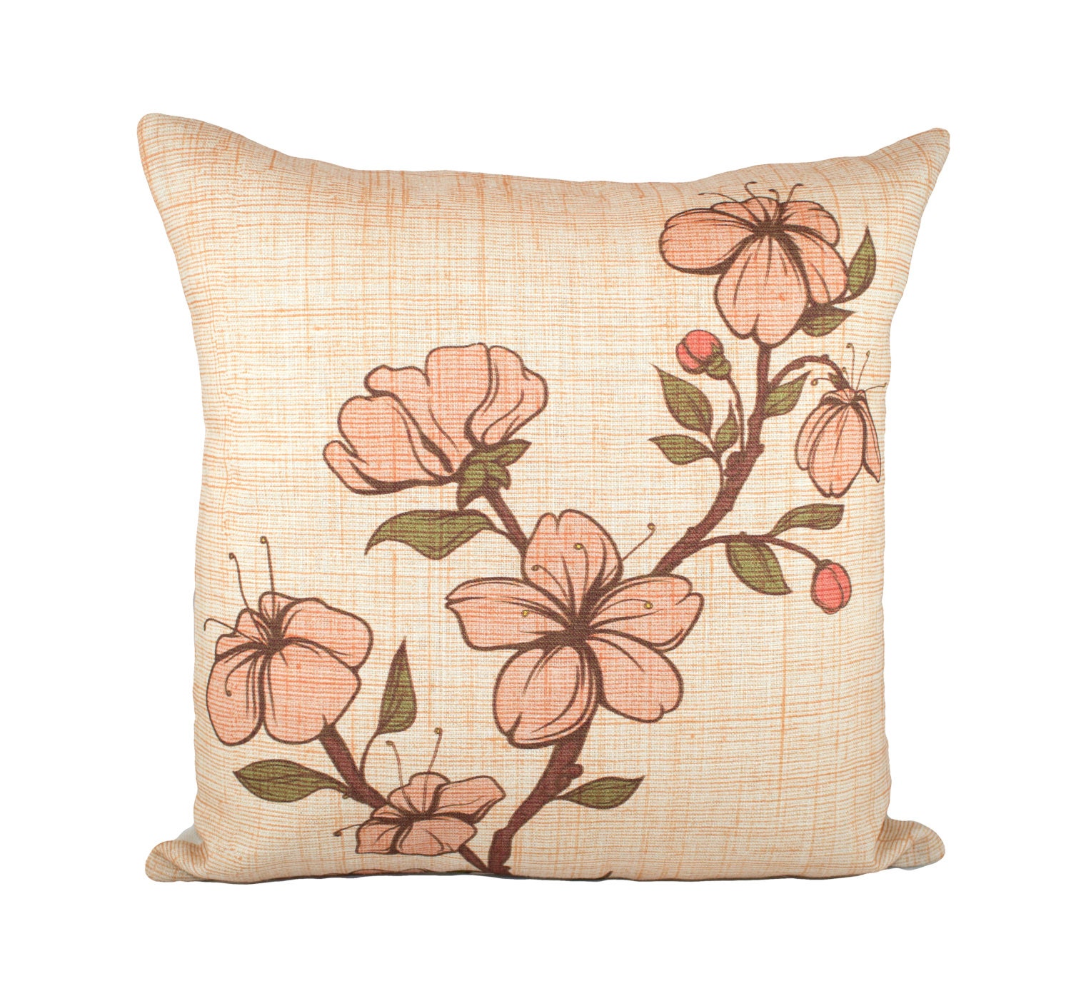 Orange Floral Pillow Cover, Flower Cushion Cover, Spring, 16" - TheWatsonShop Orange Floral Pillow Cover, Flower Cushion Cover, Spring, 16" - TheWatsonShop