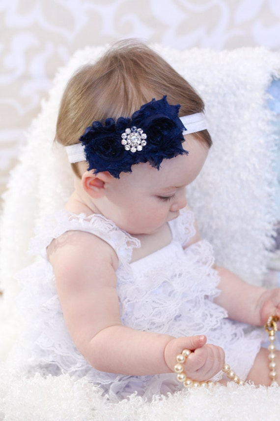957 New baby headband blue 380   Blue Baby Headband Shabby chic Headband Newborn toddler girl Headband 