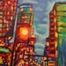 ORIGINAL acrylic painting on stretched canvas - Harbour Centre From West Hastings - 14" x 18"