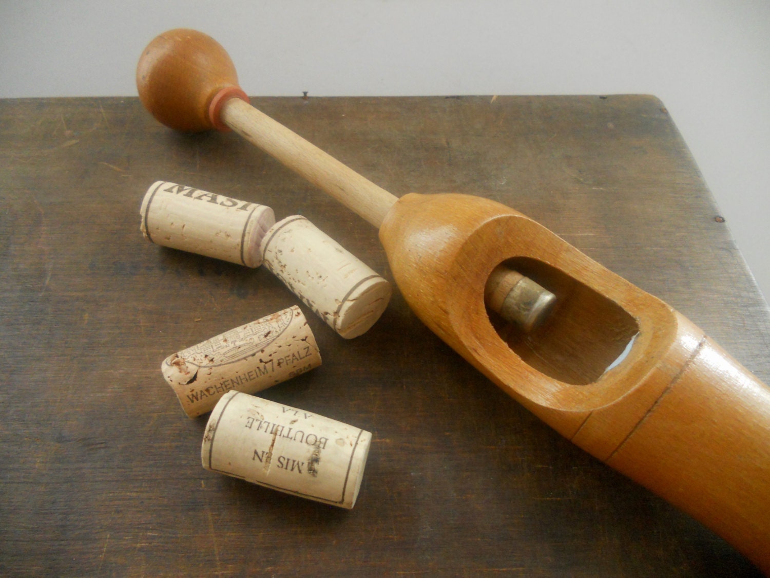 Vintage Wooden cork inserter Vintage bottle corker by TasteVintage