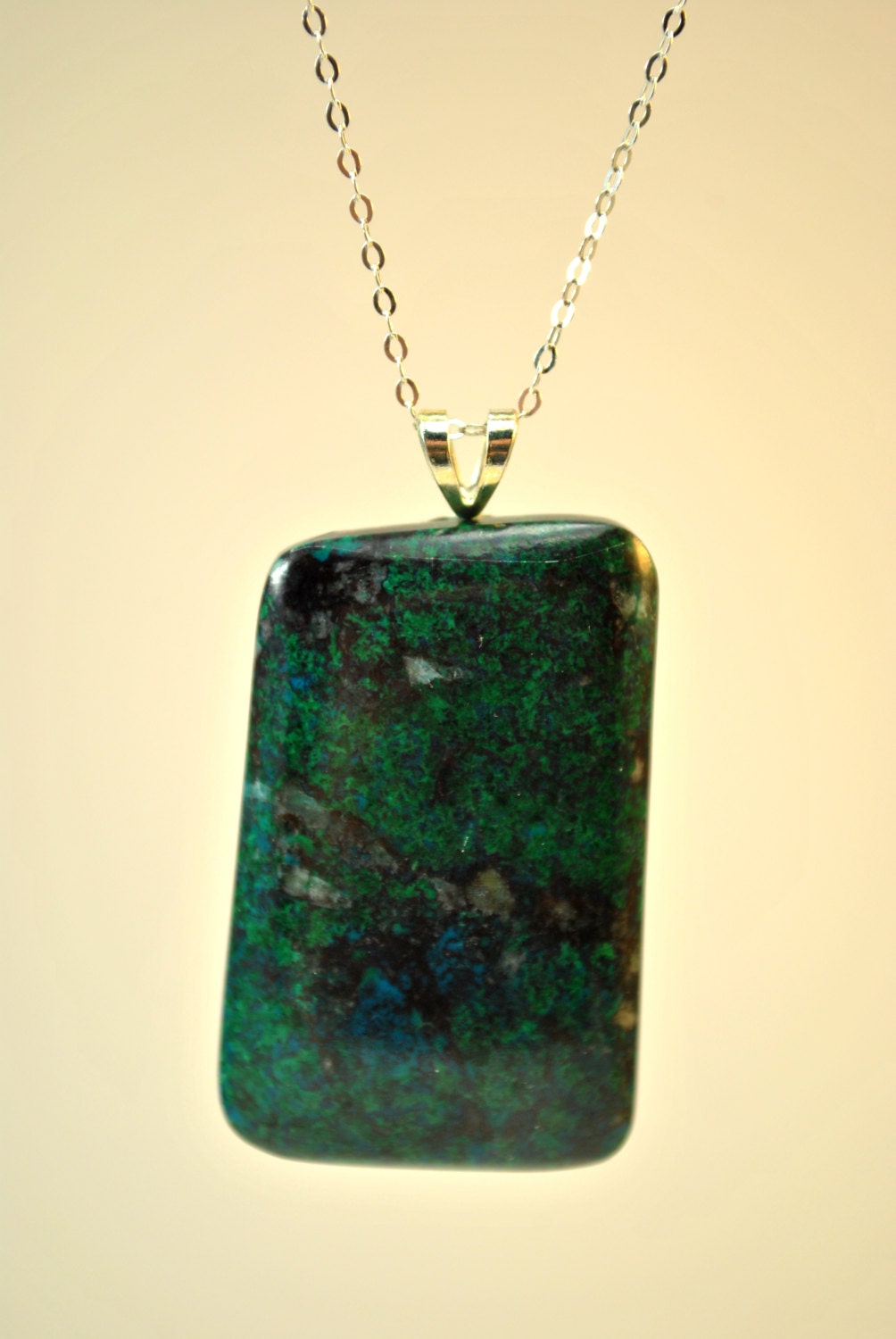 Necklace of Chrysocolla stone pendant suspended on a Sterling Silver 18 inch chain - Beechtree