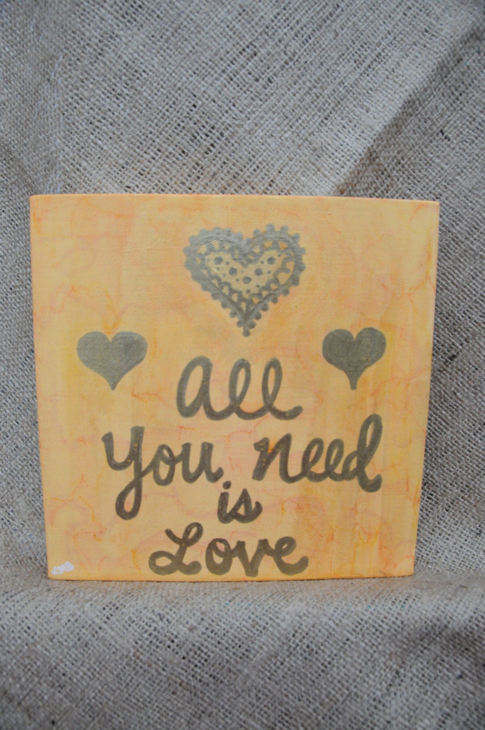 Love Quote Art, Heart Painting, Love Canvas, Reception Decoration, All You Need is Love, Small Wall Art, Home Decor, Gift Idea, Yellow Gold - SilverBirdBoutique