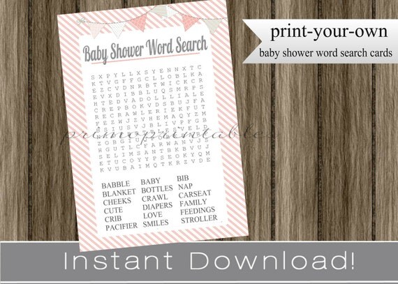 Baby Shower Word Search game cards girl pink INSTANT DOWNLOAD diy printable digital file print your own Il_570xn
