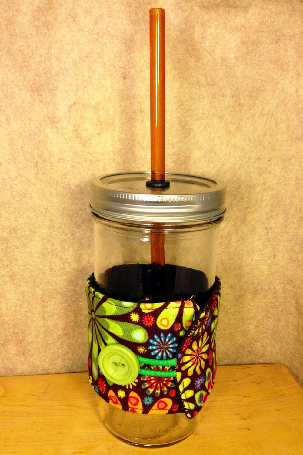 24 oz. Mason Jar Cozy & Glass Straw by WoodenClothespin on Etsy
