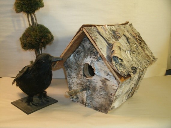 Hand Made Birch Bark Bird House Rustic Wood by TheProfessorsAttic