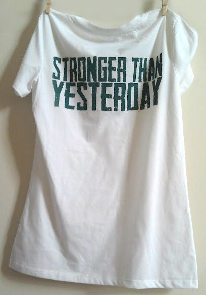 XLarge White V-Neck "Stronger Than Yesterday" Fitness / Workout T-Shirt
