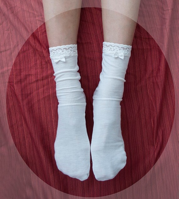 Softest Off White Modal Women's Socks. Lace by TatianasThreads