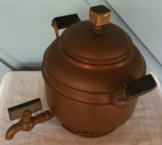 Antique copper coffee urn with wooden handles by AnnasDollBoutique