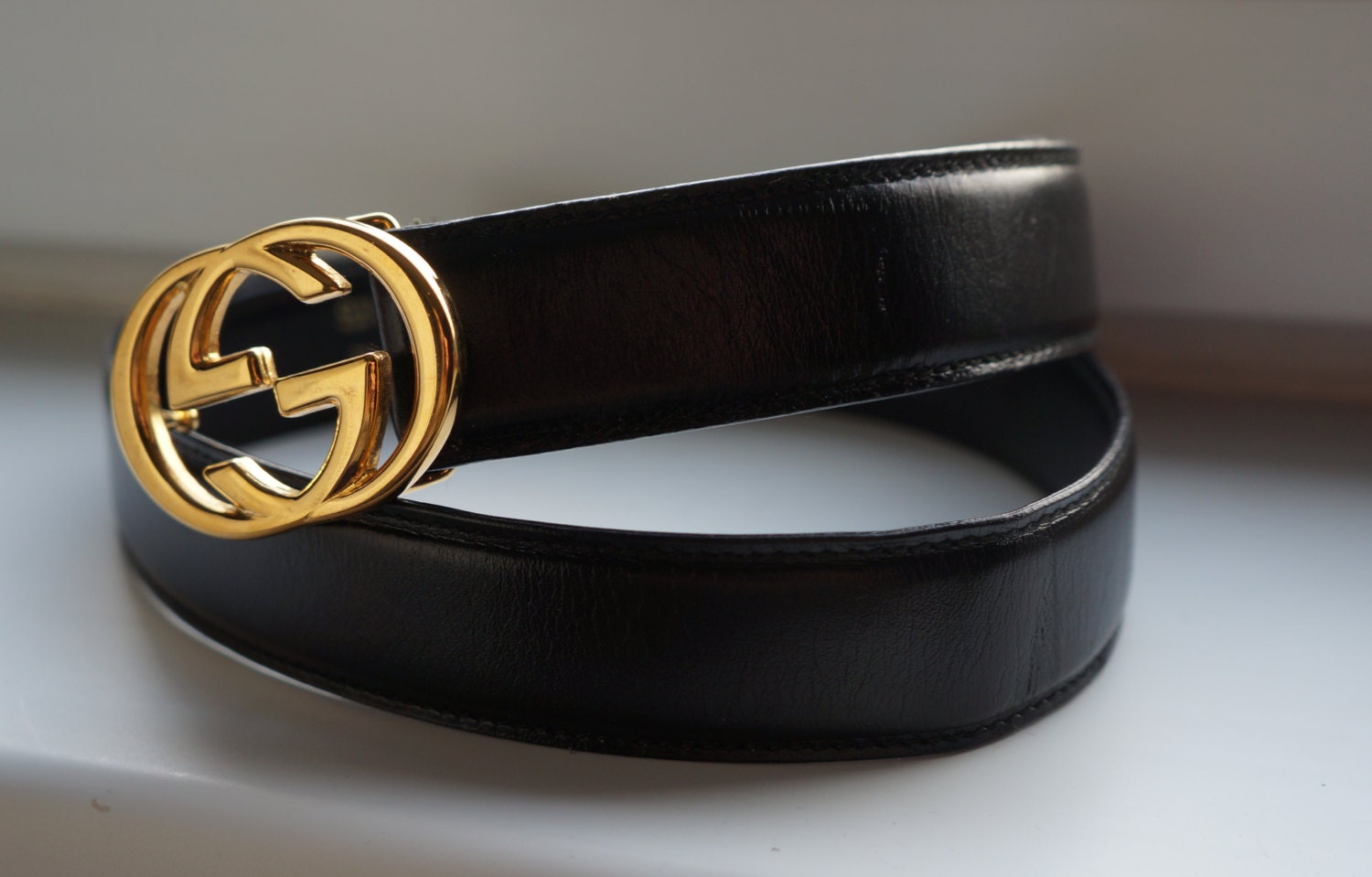 gucci vintage authentic belt black gold gg by StylarniaVintage