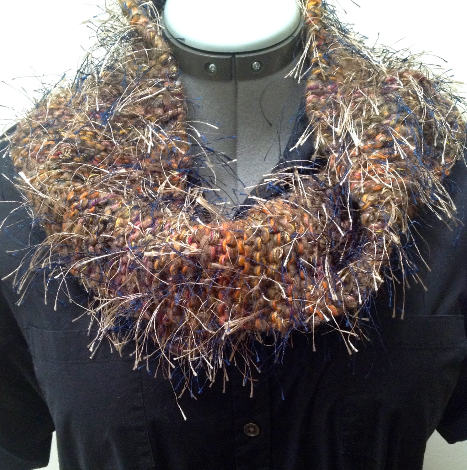 Hand Knit Cowl, Infinity Scarf, Earth Tone Multi-Color, Artistic Knit Scarf - SheKnitsJoy