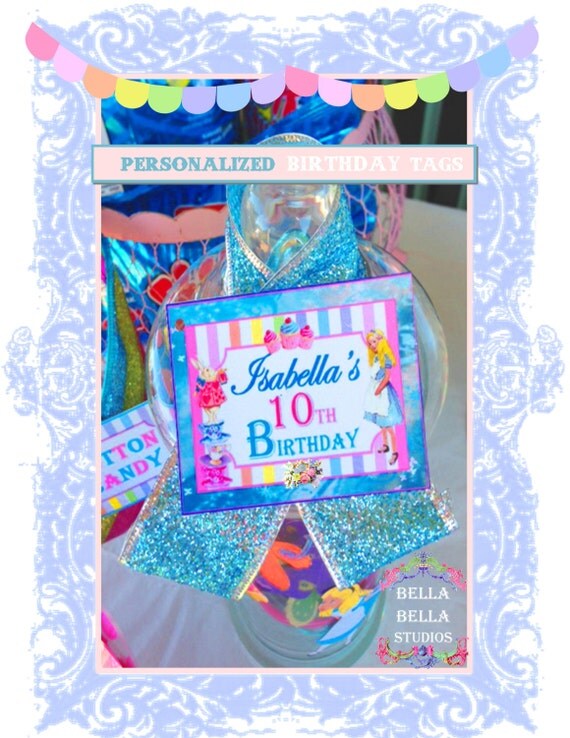 ALICE in WONDERLAND Inspired PRINTABLE Personalized Party Tags - Featured on Kara's Party Ideas Website - Bella Bella Studios Il_570xn