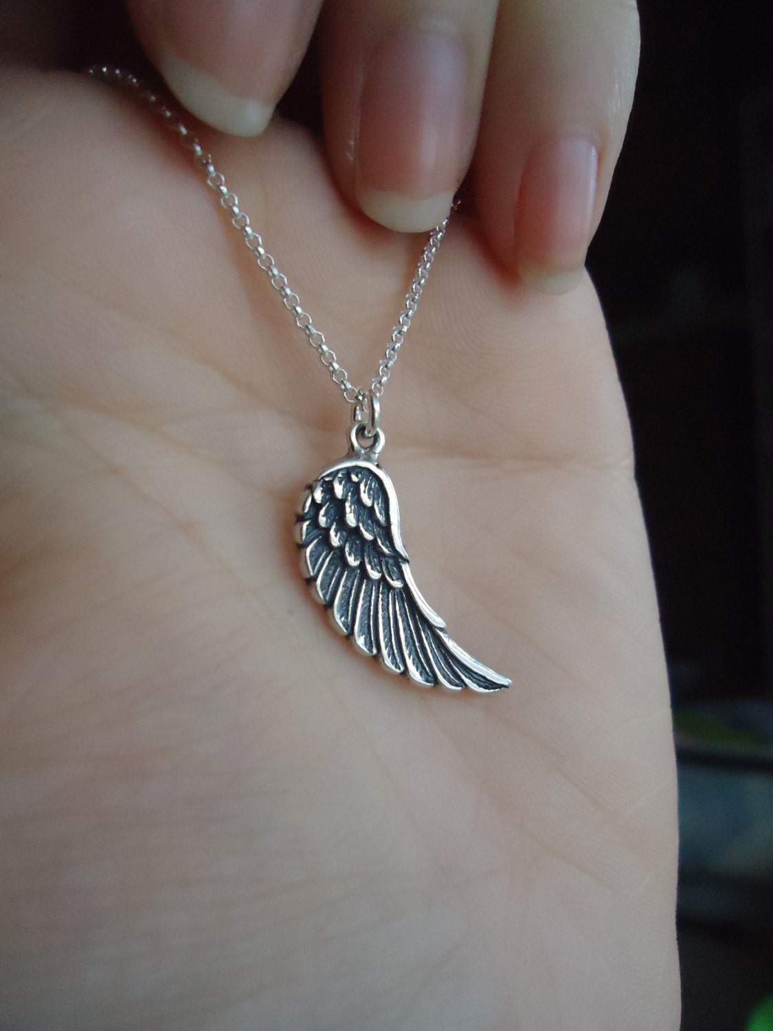 925 Sterling Silver Angel Wing Pendant Charm by EnsoJewellery