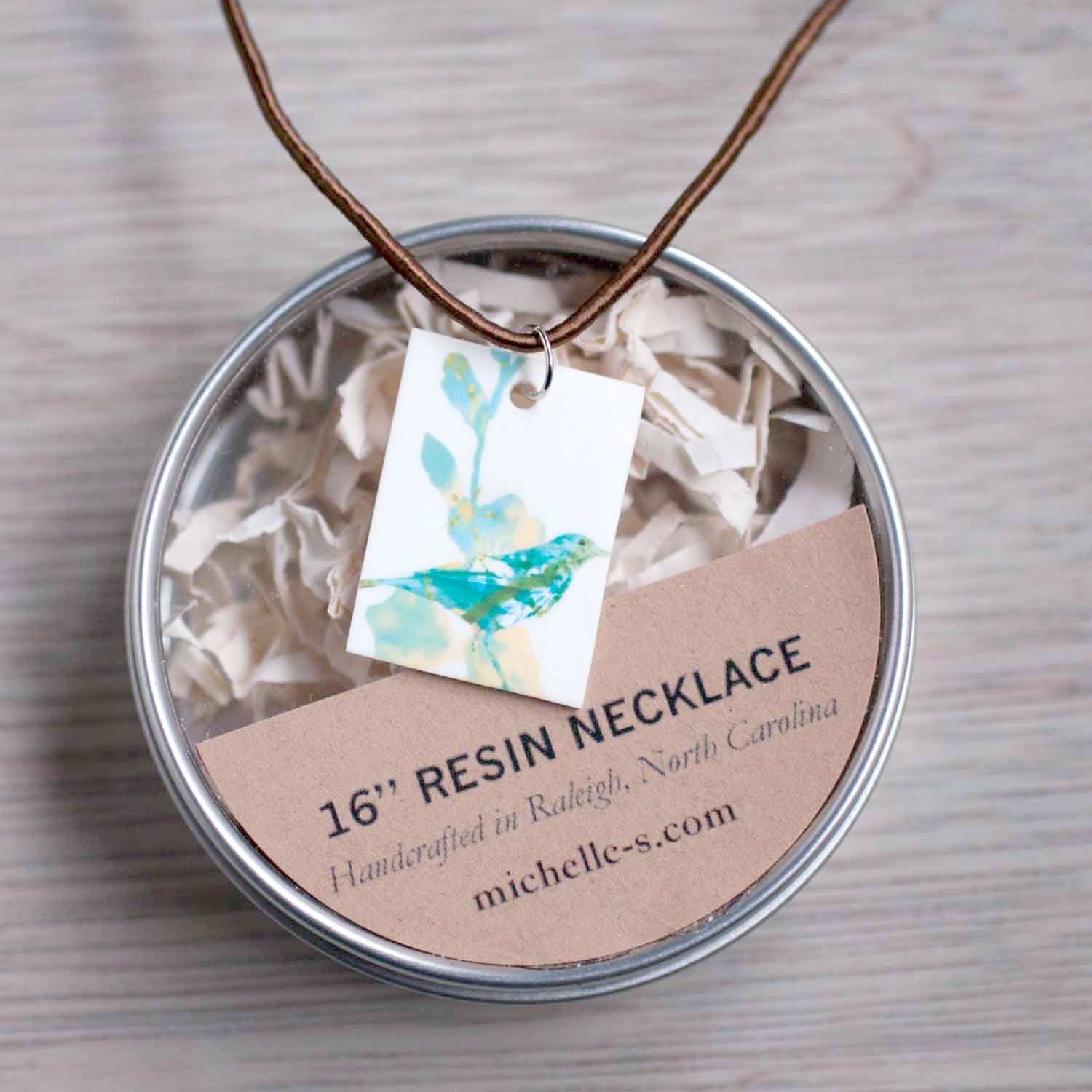 Emerald Green & Grayed Jade Floral Bird Resin Necklace