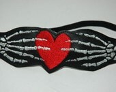 Skeleton Hands with Heart Head Band Gothic Rockabilly Horror