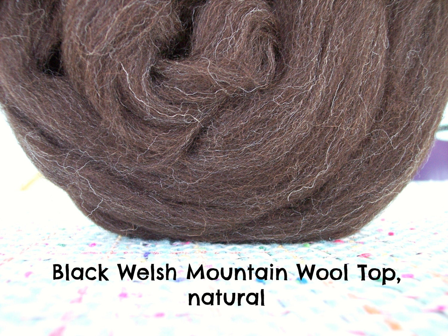 Black Welsh Mountain Roving/Top - natural color, 3.8 oz